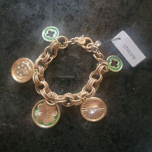 Chico's Gold and Green Charm Bracelet